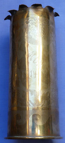 British WW1 Decorated Mons Trench Art Shell Case