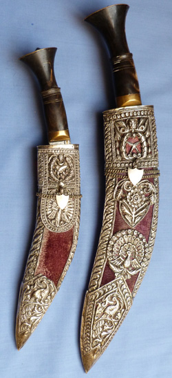 Pair of Matching Silver-Mounted Gurkha Kukris